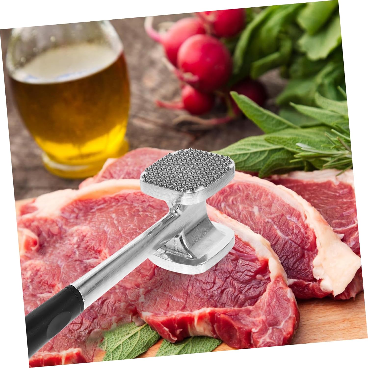 MAGICLULU 1pc Dual Sided Meat Tenderizer Hammer Meat Mallet with Non Slip Handle for Tenderizing Steak Chicken Pork and More Versatile Kitchen Tool Silver