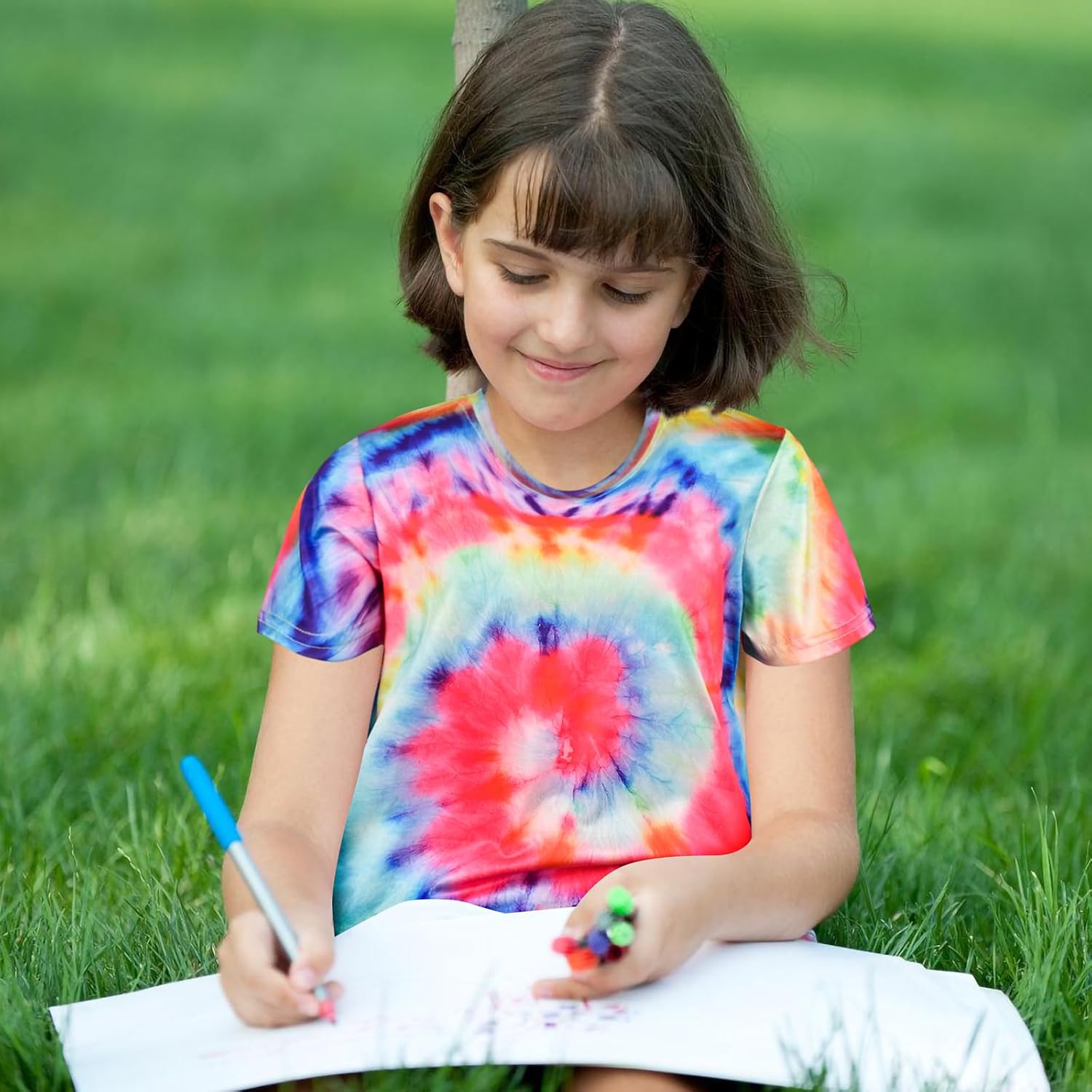 Kids Tie Dye T Shirts 3-12 Years Hippies Senior Crewneck Short Sleeve Rainbow Tee for Kids - Image 7