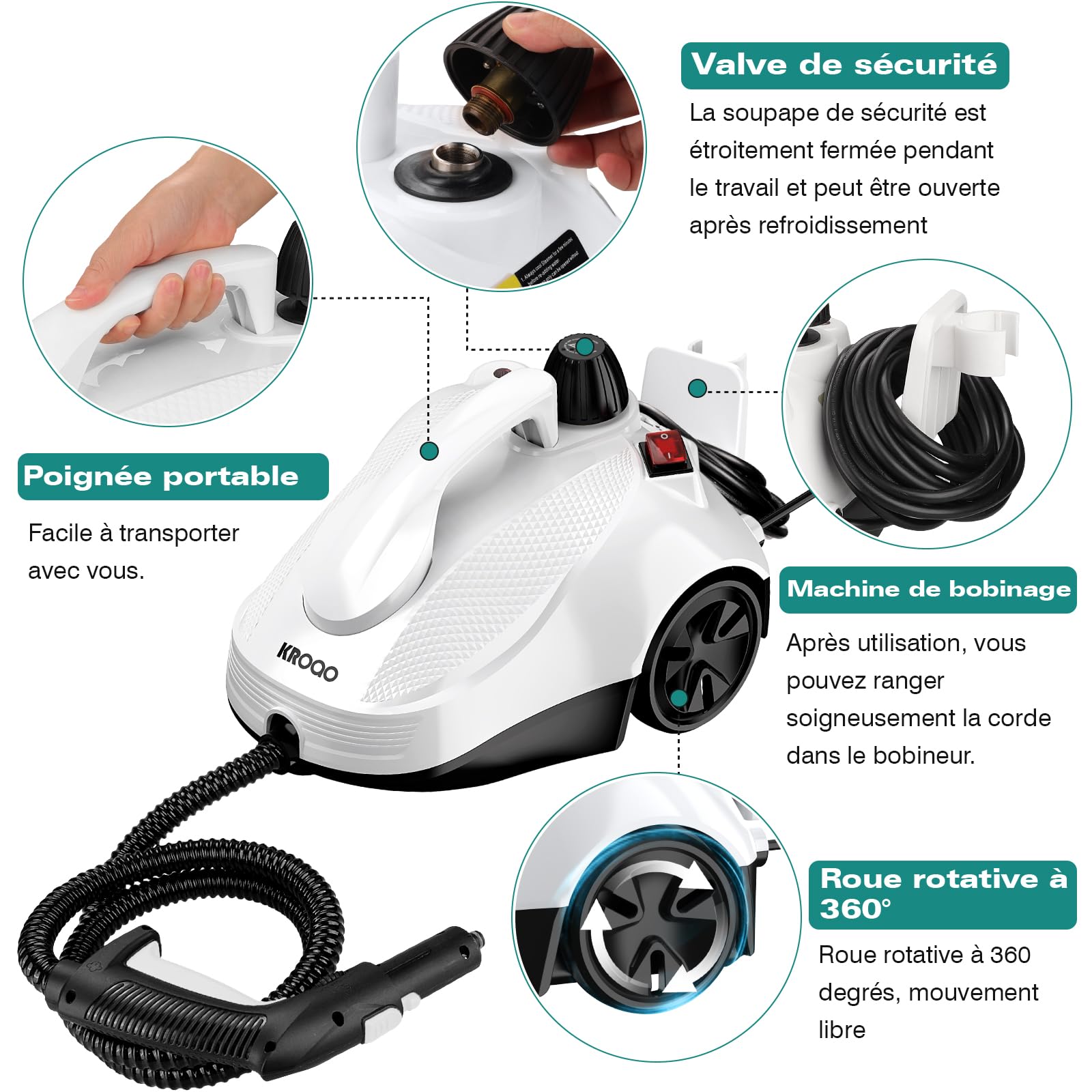 Nettoyeur vapeur multi-usages avec 23 accessoires, pour enlever le papier peint, le sol, les tapis, le canapé, les meubles rembourrés, la voiture, le carrelage, le rembourrage, la salle de bain