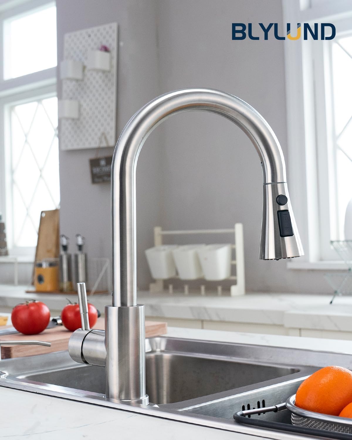 Kitchen Faucets with Soap Dispenser, Brushed Nickel Kitchen Faucet with Pull Down Sprayer 3 Modes, Stainless Steel Modern Kitchen Sink Faucets High Arch Single Handle Faucet - Image 2