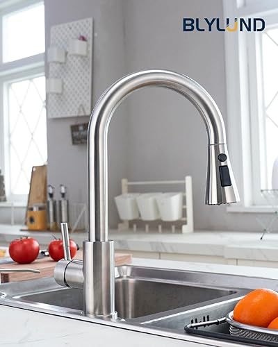 Miniatura 2 de BLYLUND Grifos de cocina con dispensador de jabón, grifo de cocina dorado cepillado con rociador desplegable 3 modos, grifos de fregadero de cocina