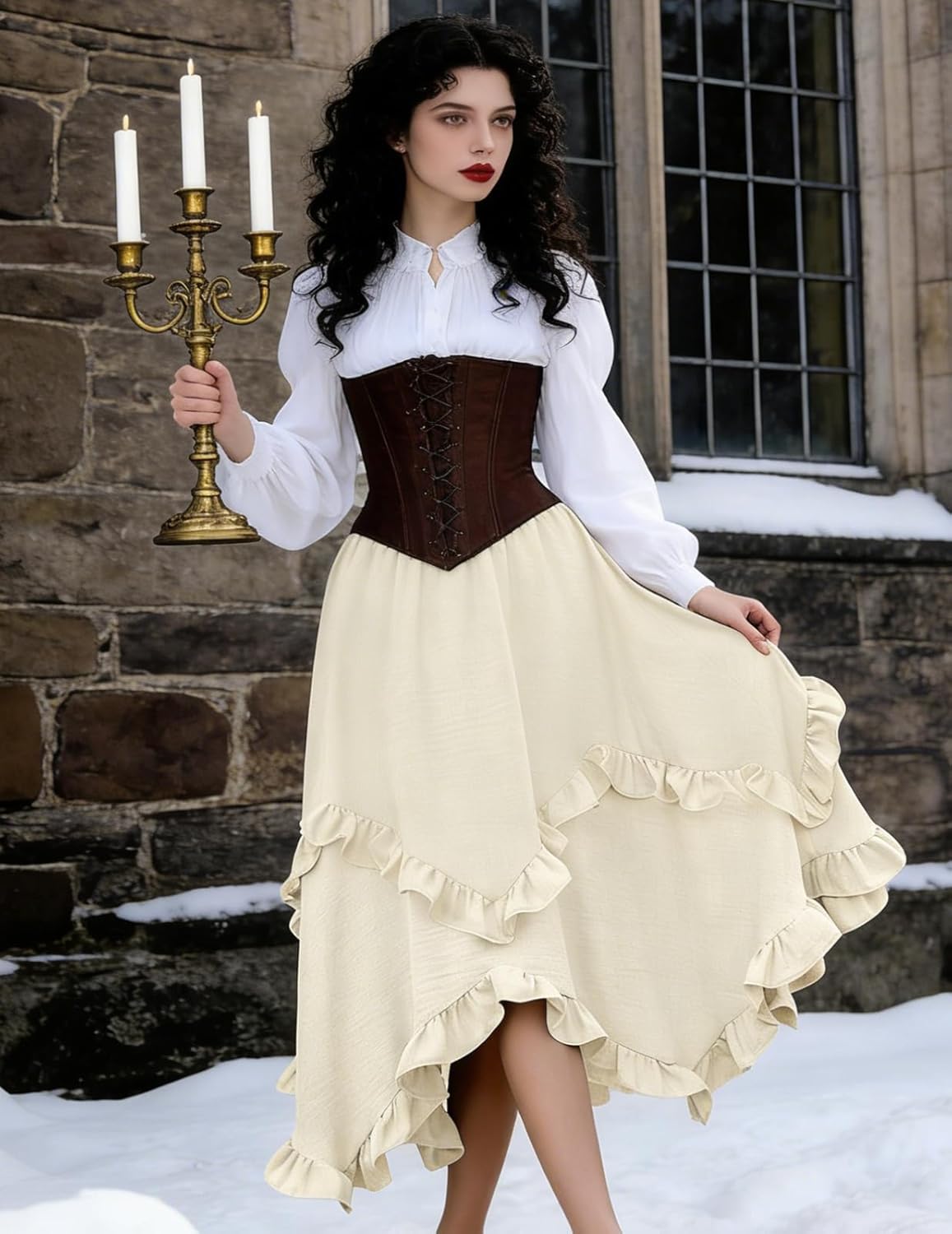 Bridesmay Long Renaissance Fairy Skirts 2026-High Low Ruffle Hem, Elastic Waist Maxi Skirt for Women