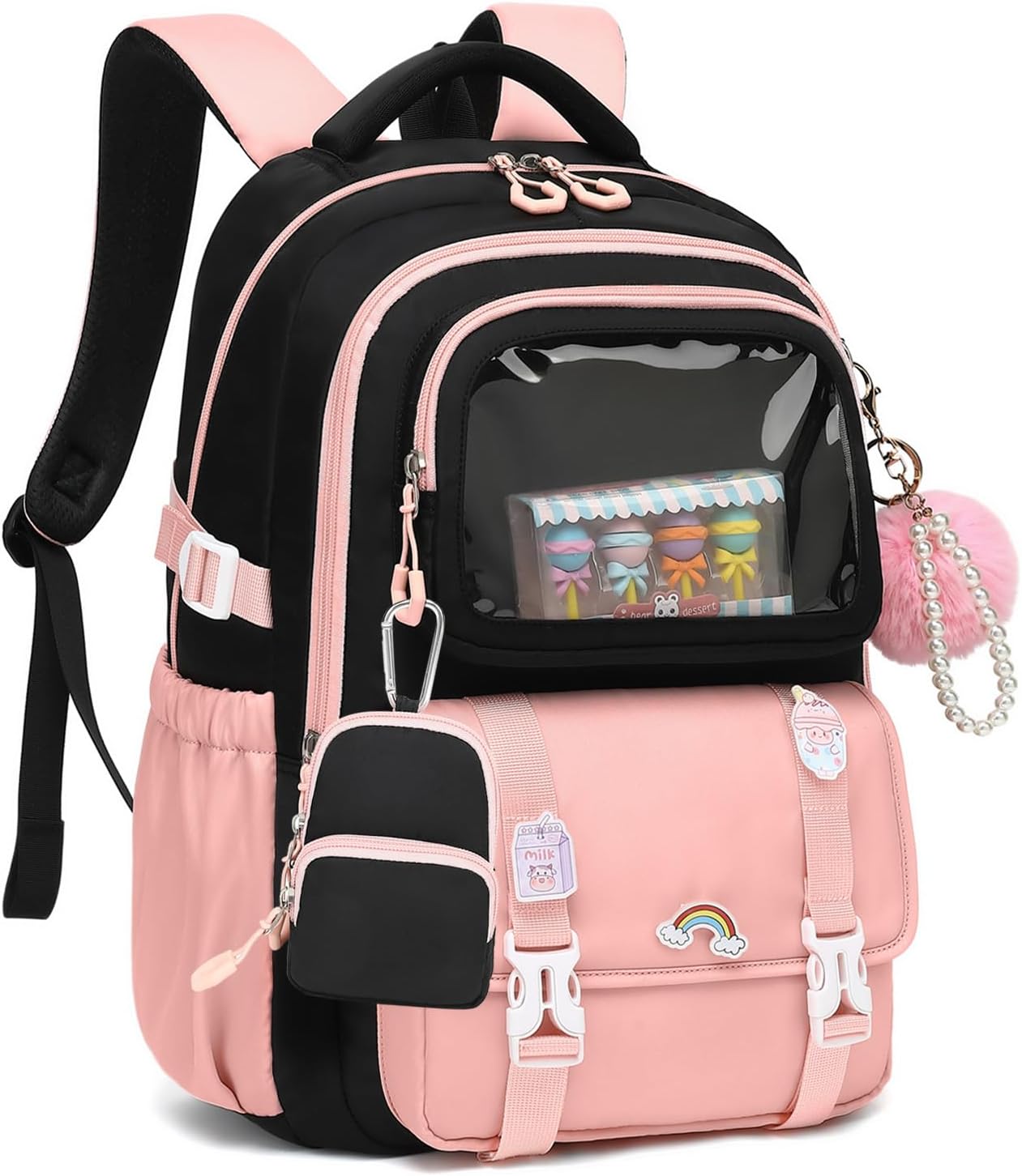 Girls Backpack, Kawaii Kids Backpacks for Girls Multiple Pockets School Bookbag for Primary Elementary School