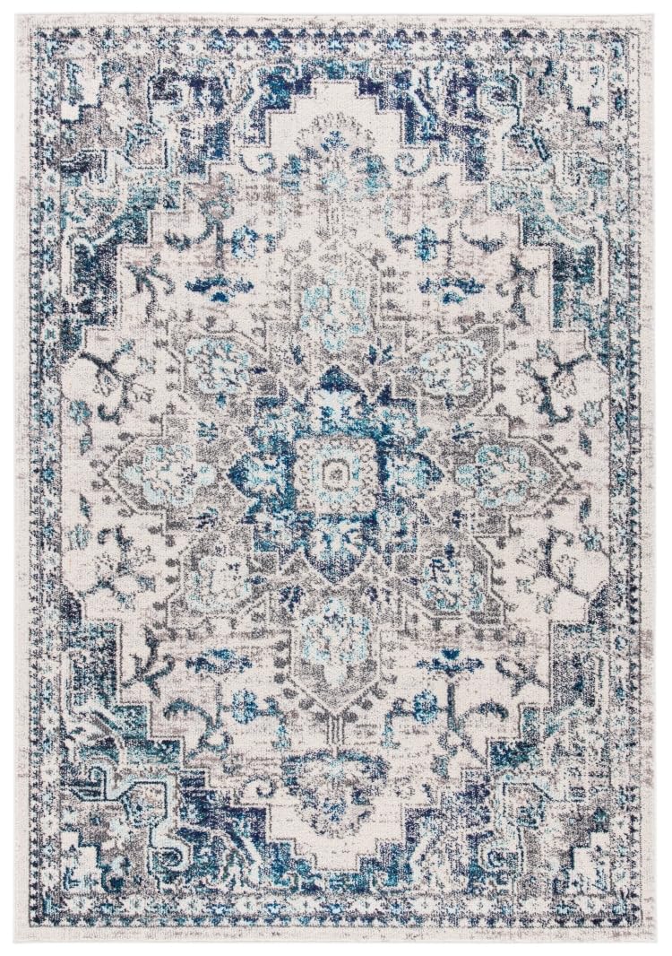 Safavieh Distressed Rug for Living Room Dining Room, Bedroom - Madison Collection, Short Pile, in Ivory and Grey, 90 x 150 cm