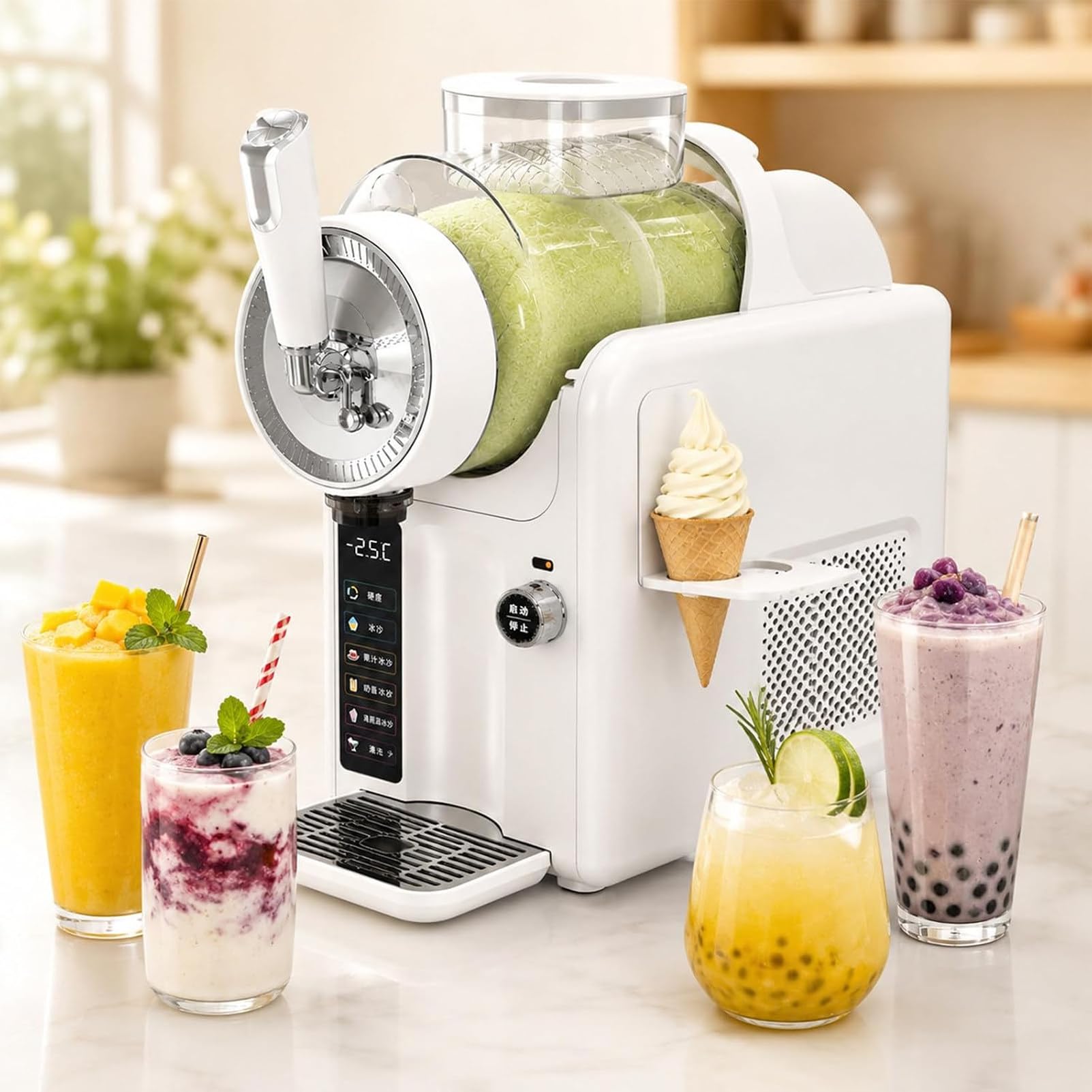 Eismaschine,Slushie-Maschine, Softeis, Sorbet, Margaritas, White-withCup