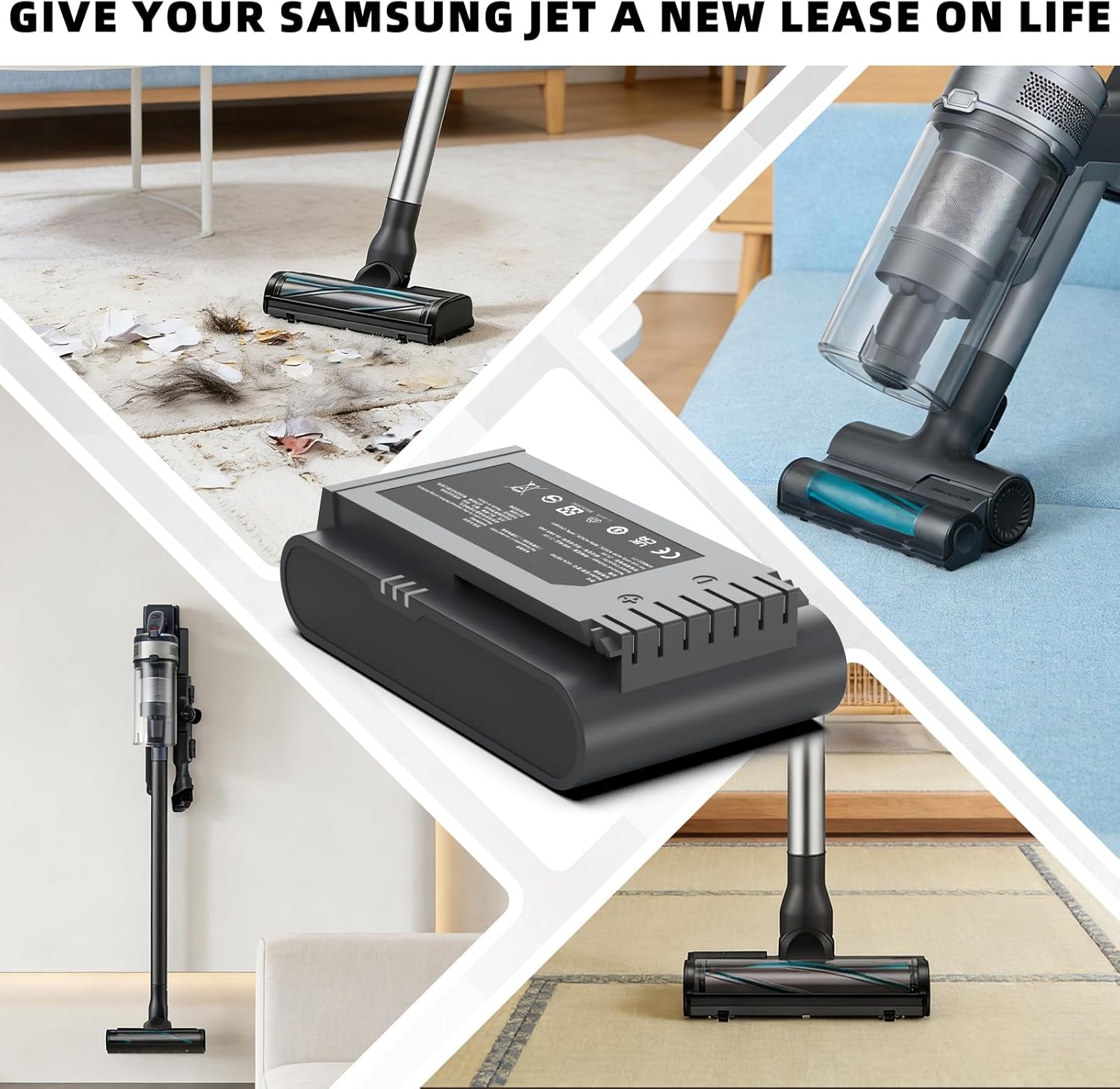 4000mAh Replacement Battery for Samsung Jet 90, Jet 75, Jet 70, Jet 60 Series Cordless Stick Vacuum, Compatible with VCA-SBT90 VCA-SBT90EB VCA-SBTA60, 21.6V Li-ion Battery Pack