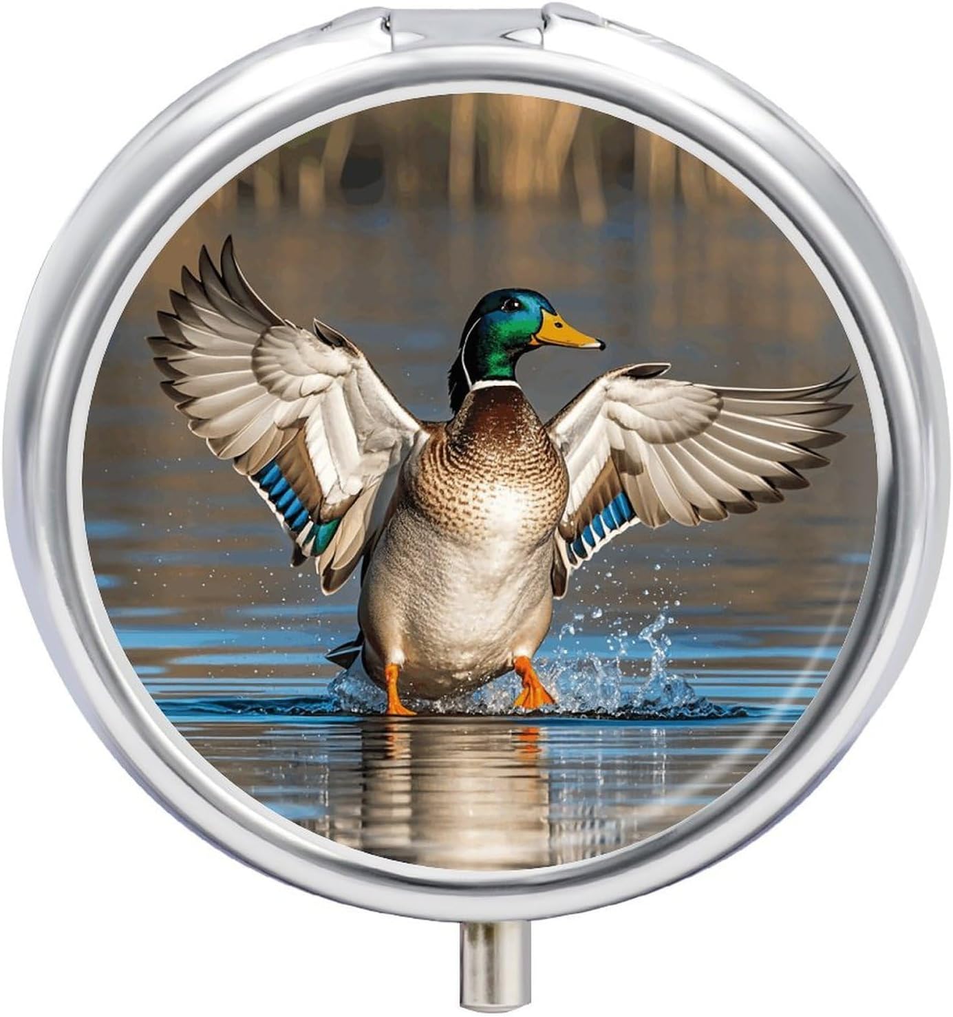 Hunting Flying Wild Ducks Pill Case 3 Compartment Travel Pill Box