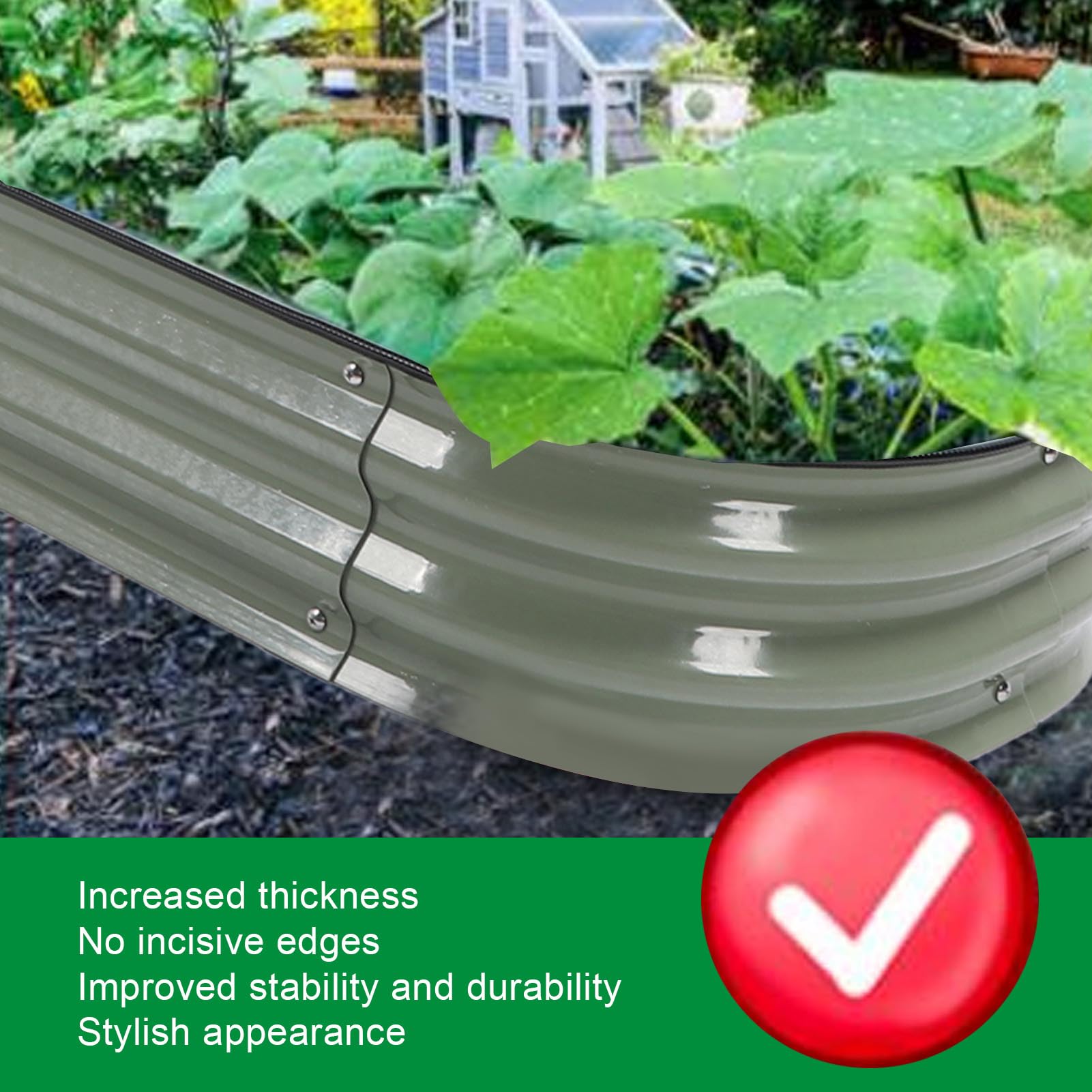 Raised Bed Metal Plant Bed Oval Garden Plant Box Terraces Vegetable Bed Plant Pot Flower Box for Balcony Terrace and Garden 105 X 60 X 28 Cm (Light Green)