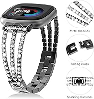 Vista 6 de FULLIFE Compatible con Fitbit Versa 3/Fitbit Versa 4 con diamantes de cristal, correa de acero para Fitbit Sense/Fitbit Sense 2 para mujer