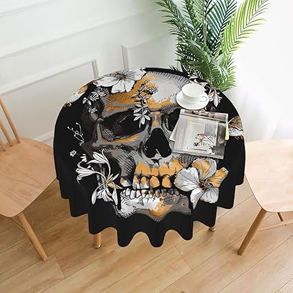 Amazon スカル ハイビスカス ハチドリ 円形 テーブルクロス ラウンドグロス テーブルカバー 撥水加工 北欧 汚れ防止 お手入れ簡単 洗える 152cm直径 丸型 テーブルクロス オンライン通販