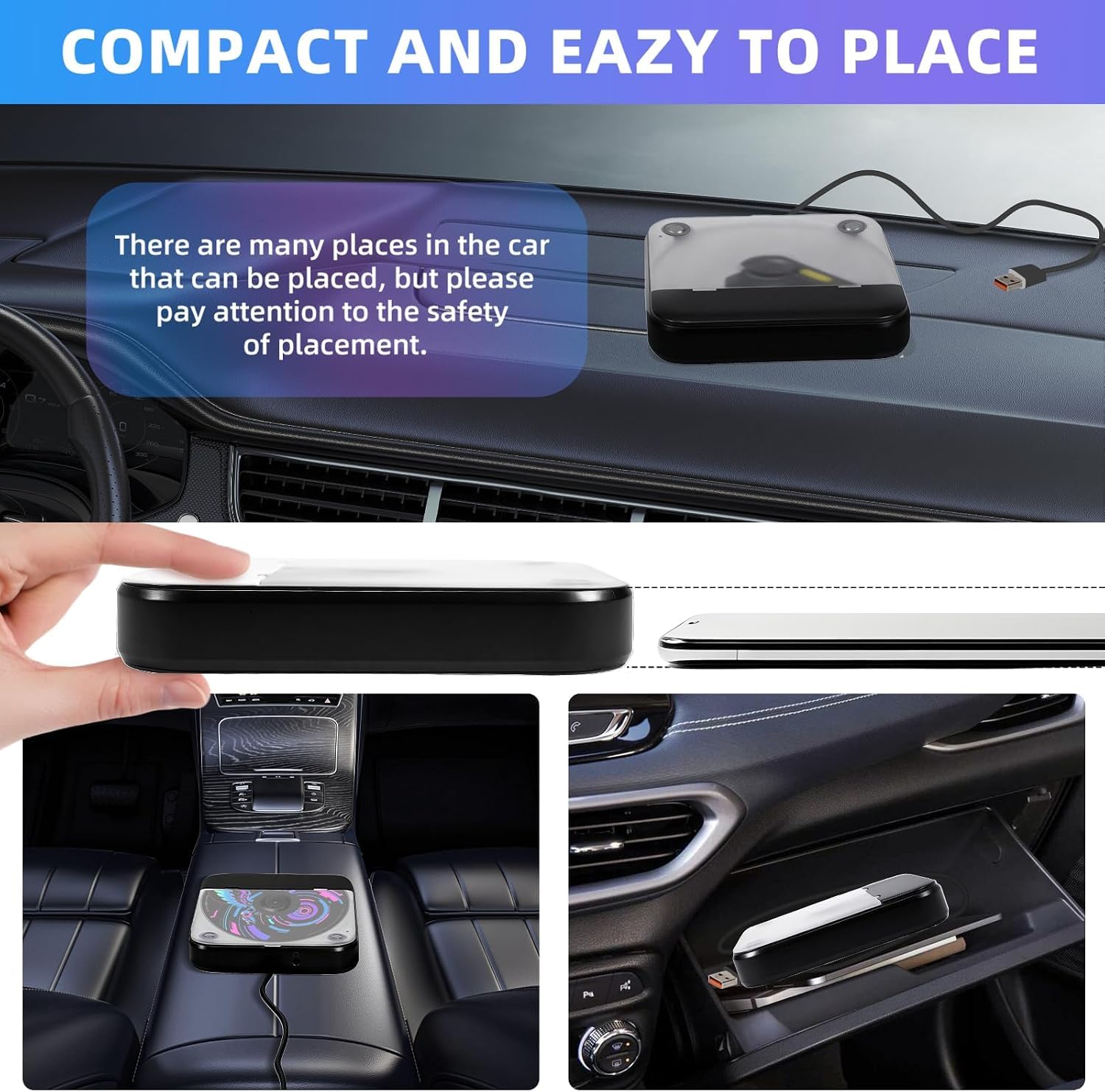 Reproductor de CD portátil para coche, reproductor de CD externo para coche con puertos USB/AUX, antisalto, reproductor de música universal para vehículo, portátil, TV, computadora, Plug