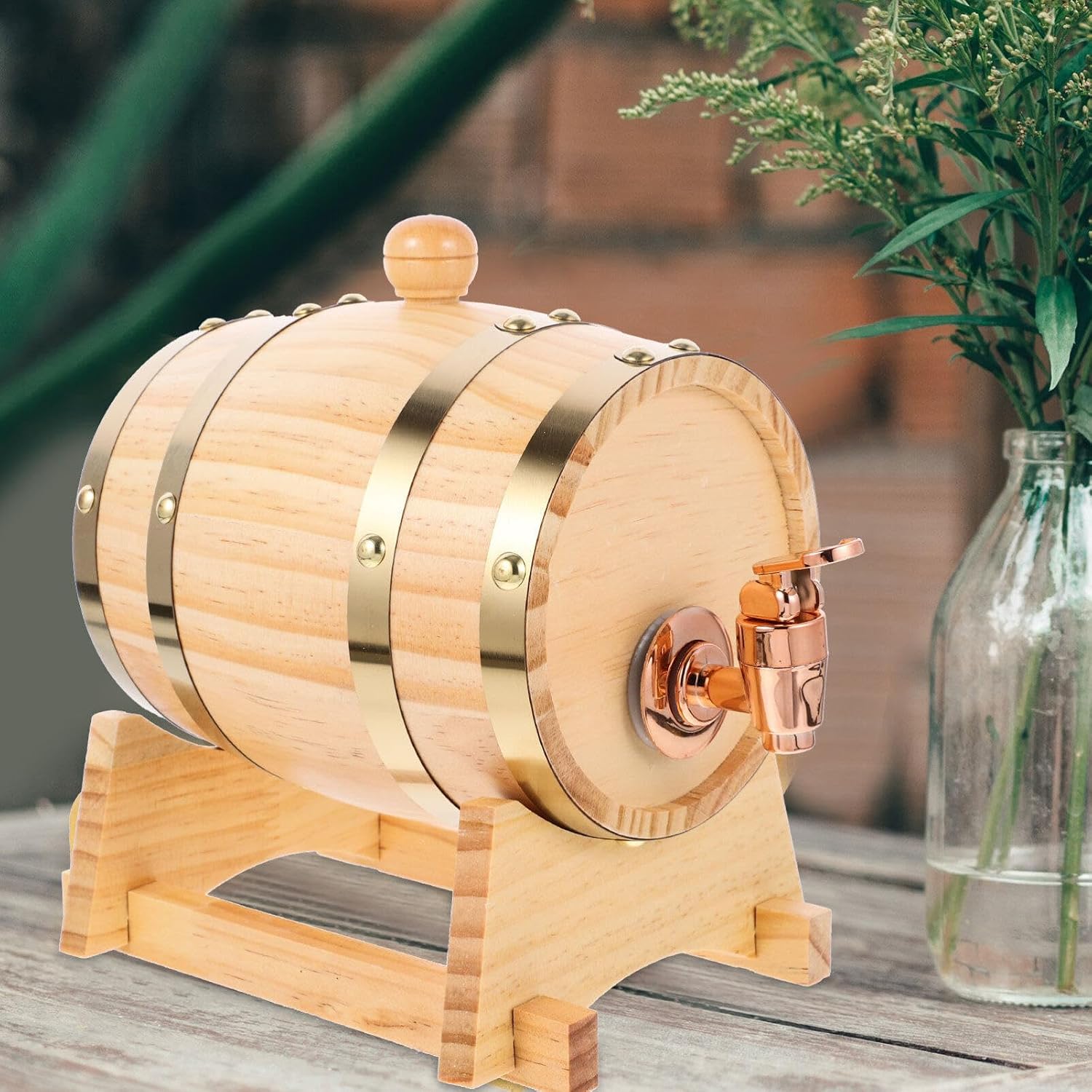 Wooden Decorative Barrel Wine Dispenser with Stand 0.8 L Oktoberfest Decor