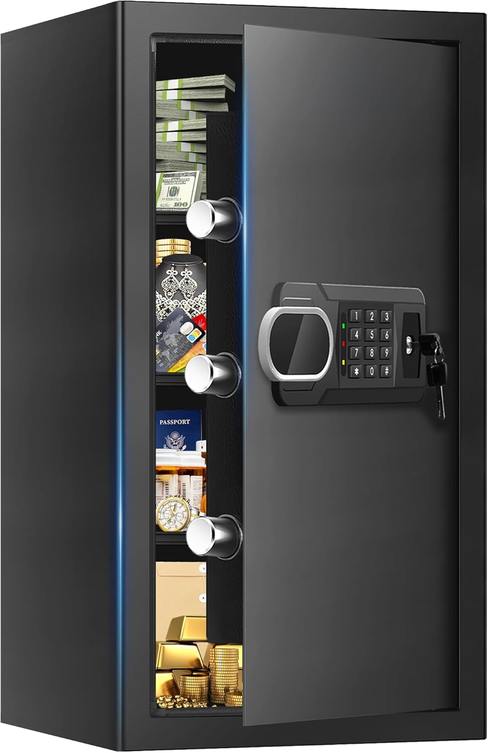 6.1 Cuft Large Home Safes Water and Fireproof with Digital Keypad & Key Lock, Fire Security Safe with 3 Removable Shelves, Fireproof Safe Home for Money Documents Jewelry, 27.56″H x13.78″W x 11.81″D