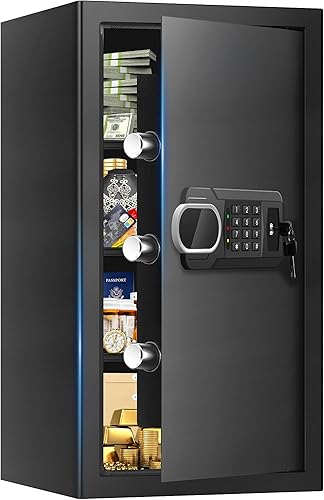Miniatura 8 de Caja de seguridad pequeña contra incendios de 1.3 pies cúbicos para el hogar, caja de seguridad ignífuga con teclado digital, llaves de repuesto y