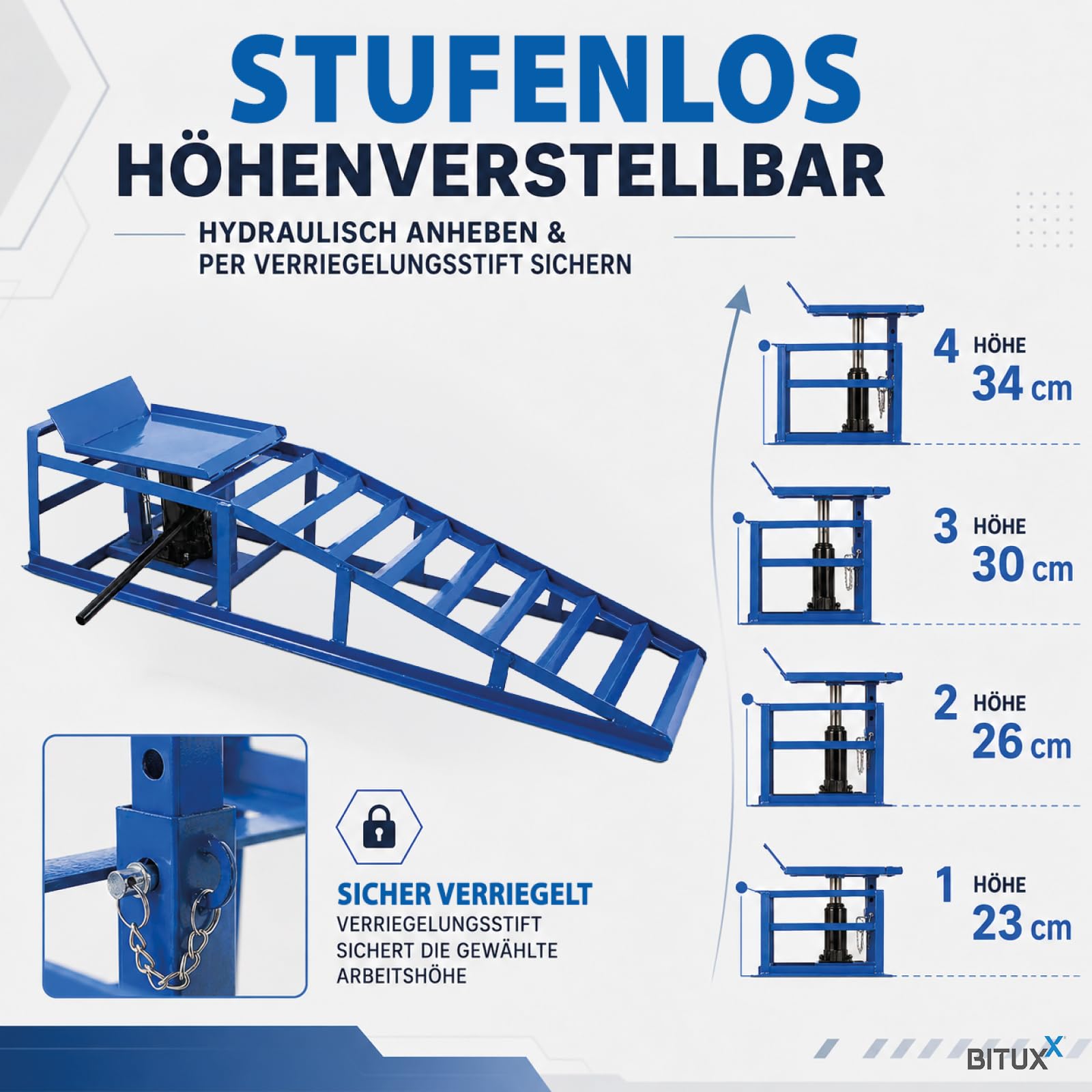 BITUXX 2 Stück Auto PKW KFZ Auffahrrampen Set mit Wagenheber hydraulisch Höhenverstellbar Wartungsrampe Hebebühne Rampe Auffahrrampe Auffahrbock