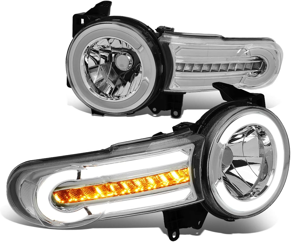 Auto Dynasty Pair LED DRL + Sequential Turn Signal Chrome Housing Clear Side Headlight Lamps Compatible with Toyota FJ Cruiser 07-14