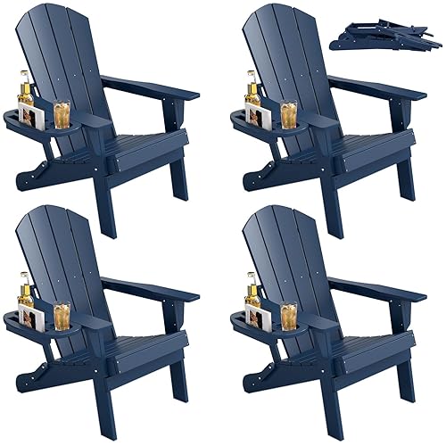 Folding Adirondack Chair Set of 4, HDPE Adirondack Chairs with