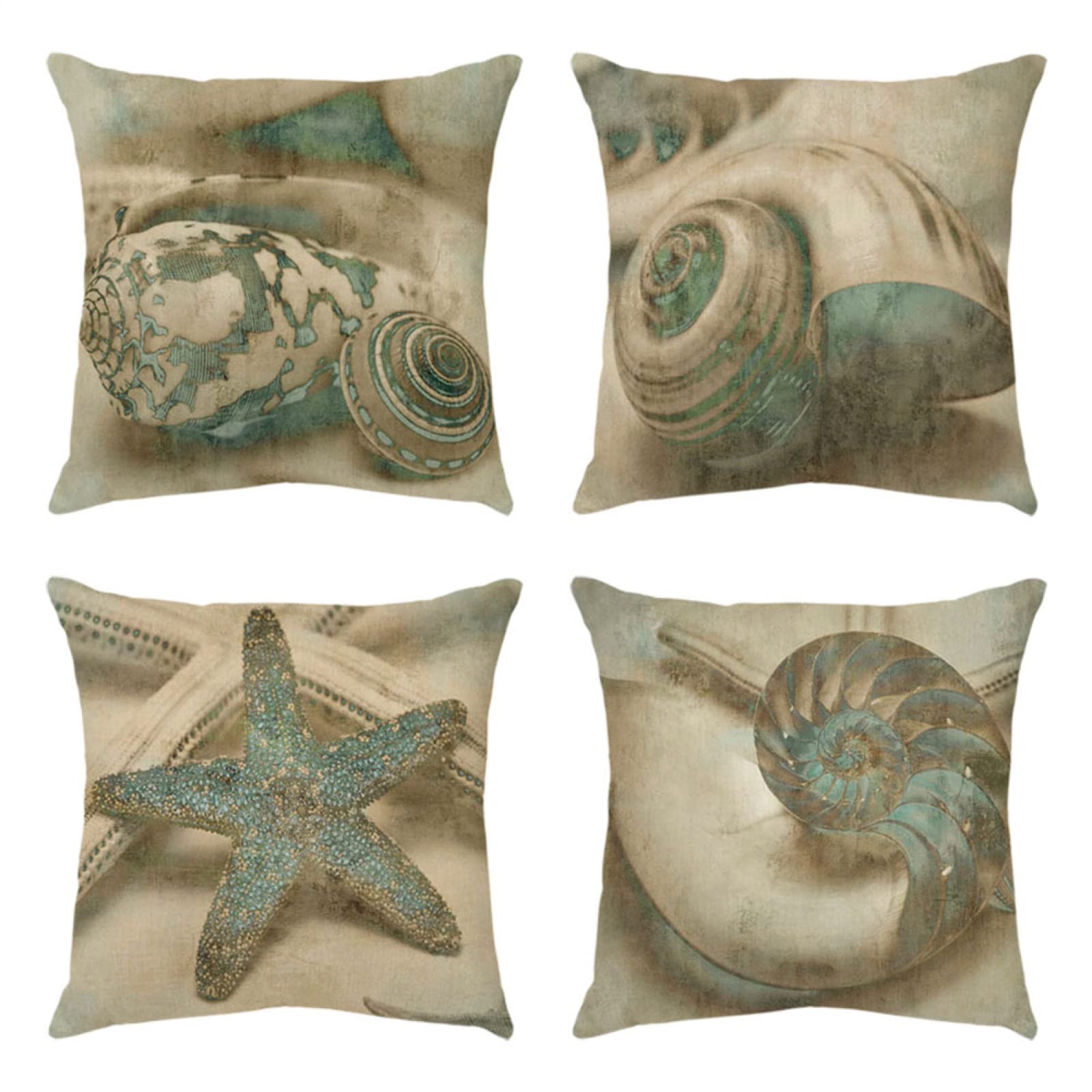 4 Piezas Funda de Almohada Concha De Océano Azul Fundas de Cojín Terciopelo Sencillo y Decorativo para Sofá Camas Dormitorio Coche Lino Cojines Throw Pillow Covers 60x60cm/24x24 Inch