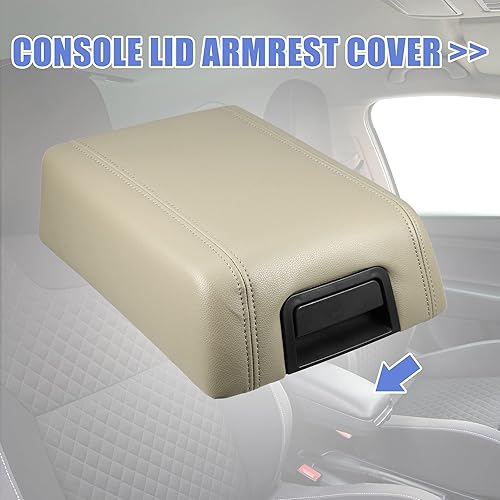 Miniatura 3 de X AUTOHAUX Cubierta de la consola central del automóvil para Ford F-150 2004-2008, funda para reposabrazos de piel sintética, color beige
