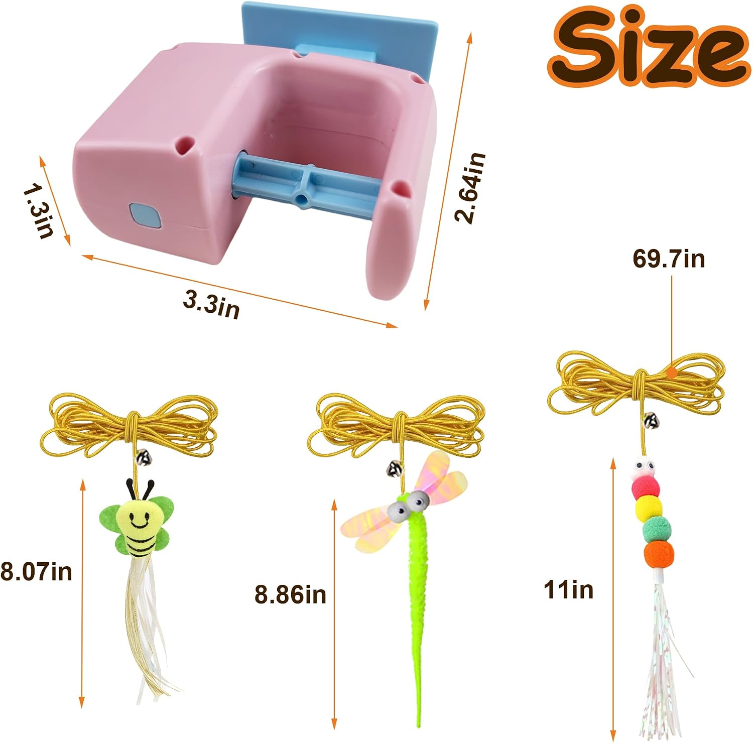 Automatic Interactive Hanging Rope Cat Toy,3 Feather Refills,Pink | Motion Activated Automatic Hanging Cat Toy for Indoor, Electric Retractable Hanging for Doorway Toy, Quiet Retractable Rope