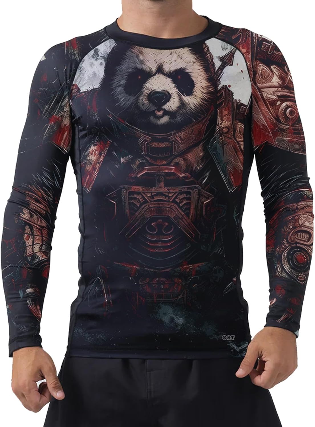 O2TEE Men's Long Sleeve BJJ Warrior Panda Rashguard - Lightweight Compression Training Shirt