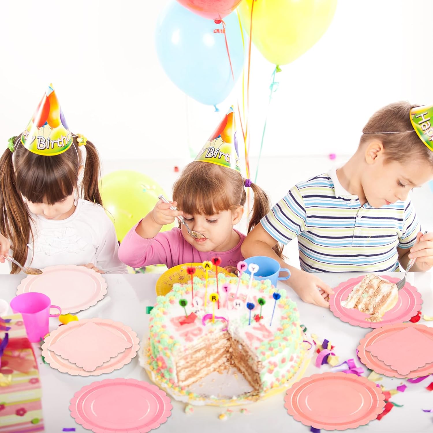 80 pcs Scalloped Paper Plates and Napkins Light Pink Disposable Tableware Set Dessert Plates and Napkins Disposable Tableware Party Supplies for Birthday Wedding Picnic(Serves 40) - Image 4