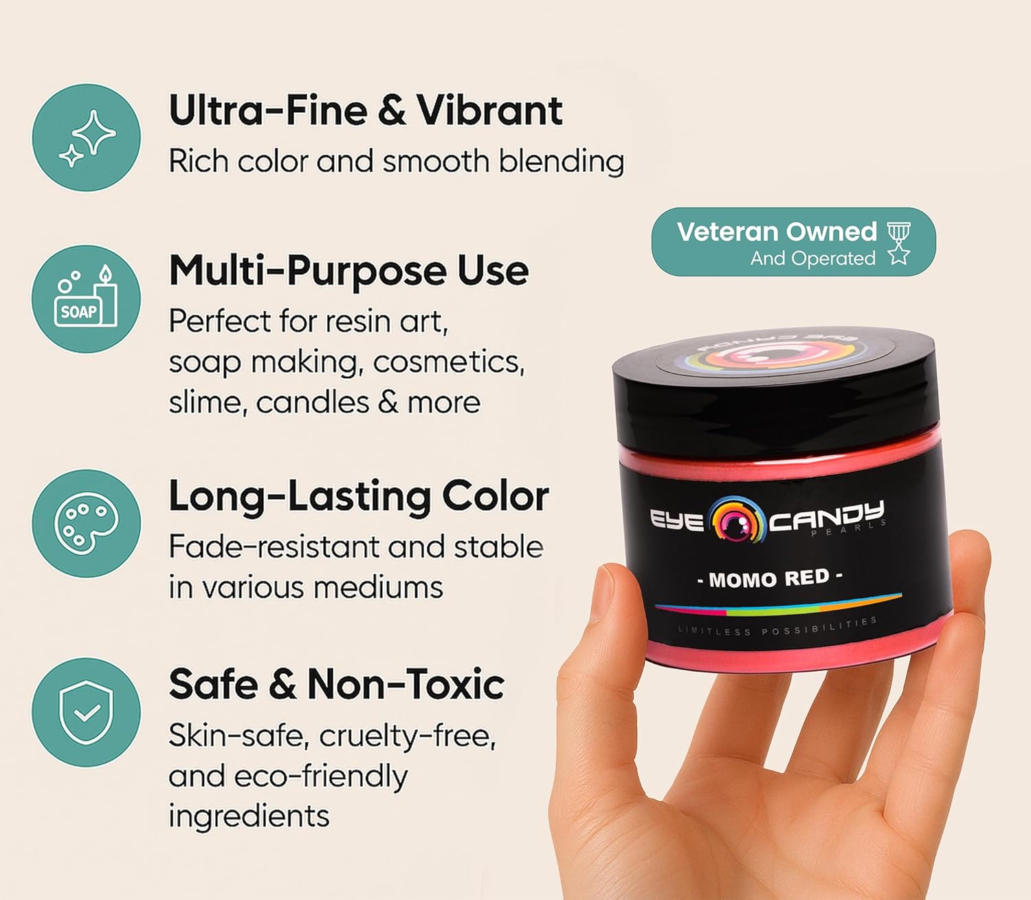 Eye Candy Pigments Premium Red Mica Powder - Momo Red (50gr) - for Epoxy, Resin, Soap, Paint, Woodworking, Acrylic Pouring, Bath Bombs, Fishing Lures - DIY Arts and Crafts Additive - Image 3