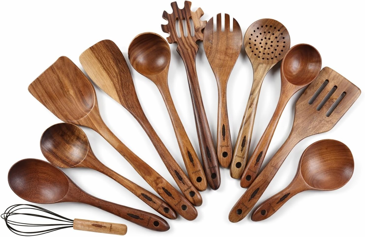 12 Pcs Natural Teak Wood Cooking Utensils Set for Kitchen, Spoon Set.