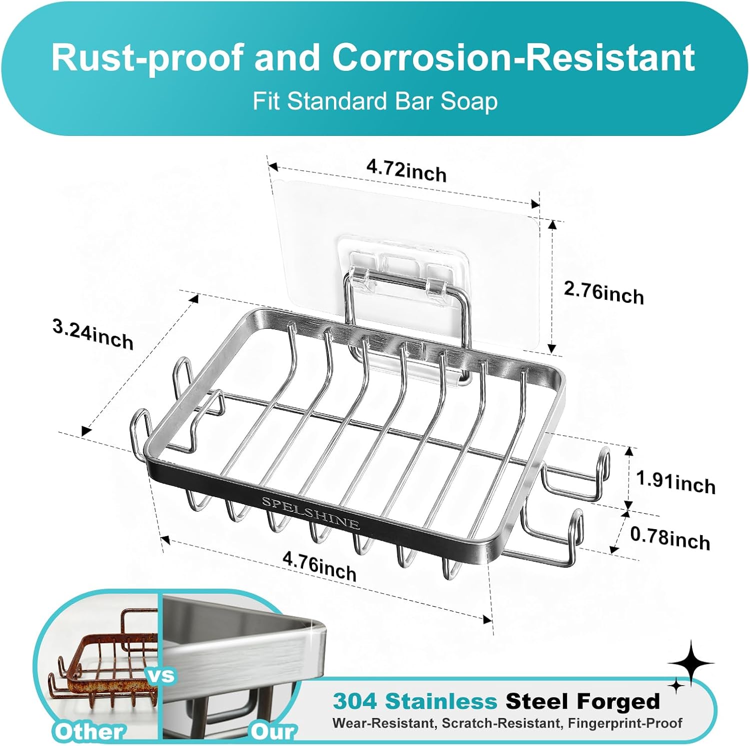 White Silver Soap Dish for Shower 2 Pack, Suction Cup Square Shower Soap Holder - 304 Stainless Steel Silver Soap Saver - Comfortable Essential for Apartment, Home and Dormitory image 2