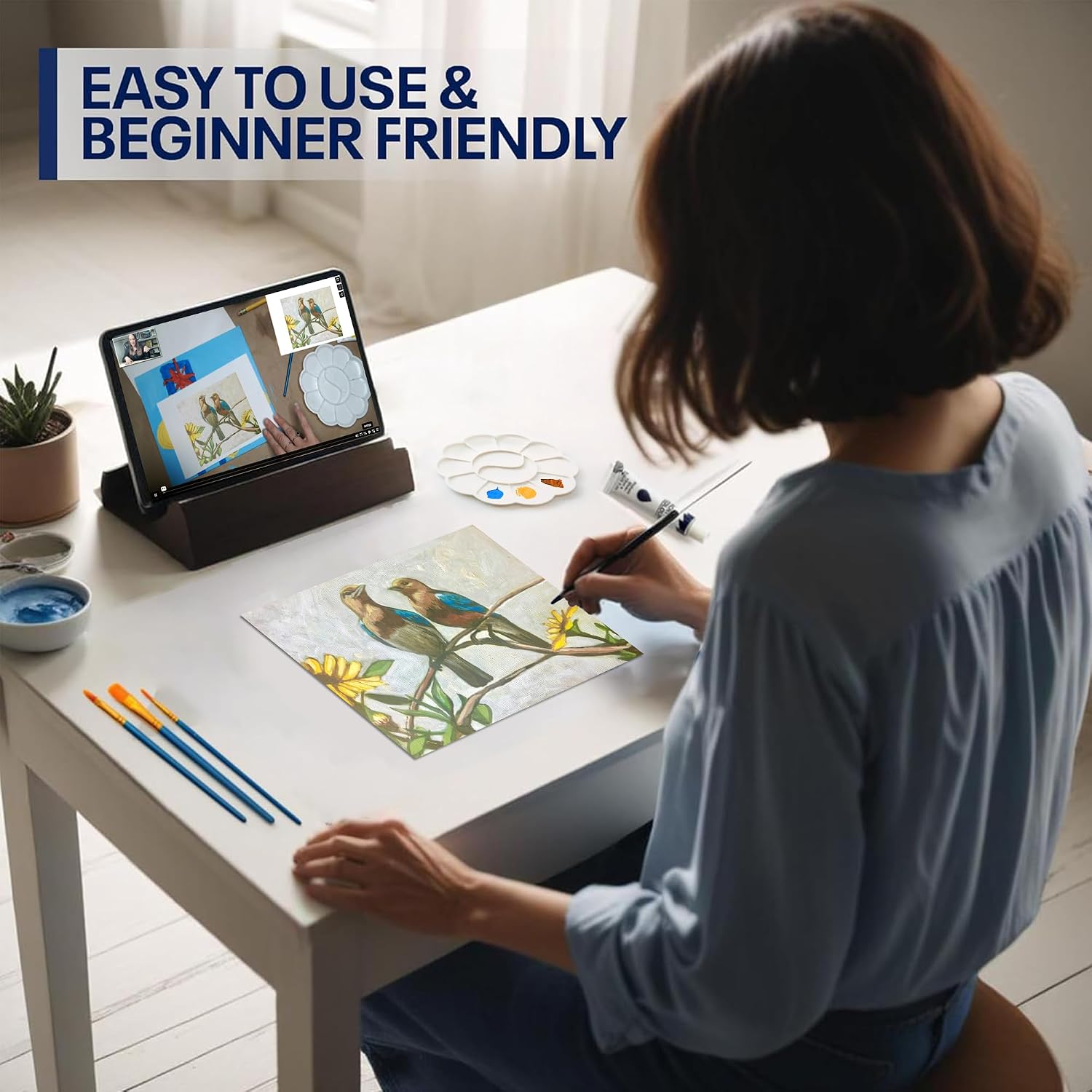 Painting4Real DIY Painting Class Kits for Adults with Video Tutorials, Learn to Summer Birds, How to Paint with Acrylic Paint Sets for Adult, 9 Peices Art & Painting Supplies Gifts for Mom