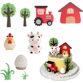 Pack of 9 Farm Cake Decoration - Tractor Birthday Decoration Fruit Trees Pigs Milk Cows Chickens Farm Animals Decoration Farm Theme Birthday Decoration Birthdays for Boys and Girls