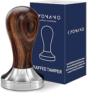KYONANO 51mm Coffee Tamper - Espresso Tamper 51mm - Espresso Press Tamper- Espresso Hand Tamper with Stainless Steel Base and Chacate Preto Wooden Handle
