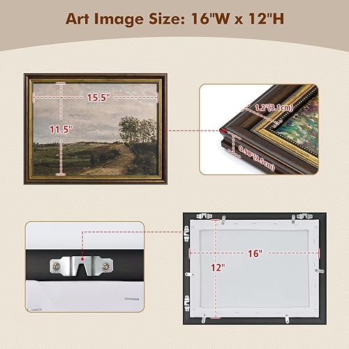 Miniatura 7 de DAJONART Vintage Gold Framed Wall Art for Livingroom Farmhouse, Countryside Landscape Canvas Print with Reusable Gold Frame Art, Vintage Rural Wall