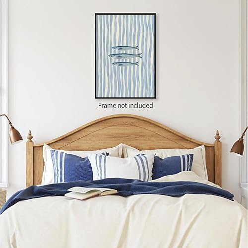 Miniatura 3 de Divertidas sardinas con estampado de peces pintados a rayas azules, arte de pared estético de moda para cocina, decoración de pared retro y moderna,