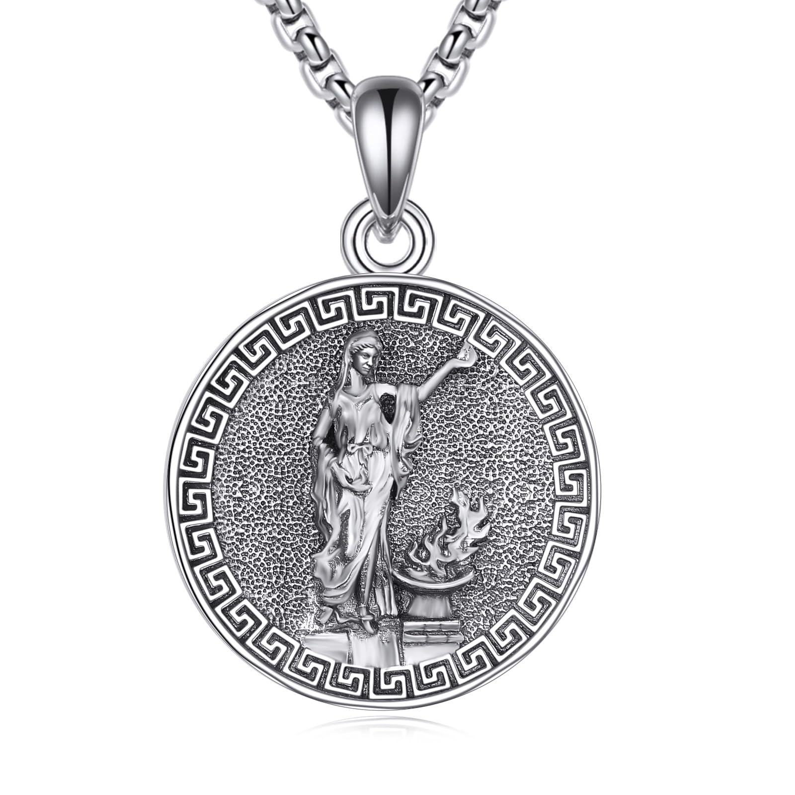 YFN Collar de Dios Griego de plata de ley con colgante protector religioso para mujeres y hombres