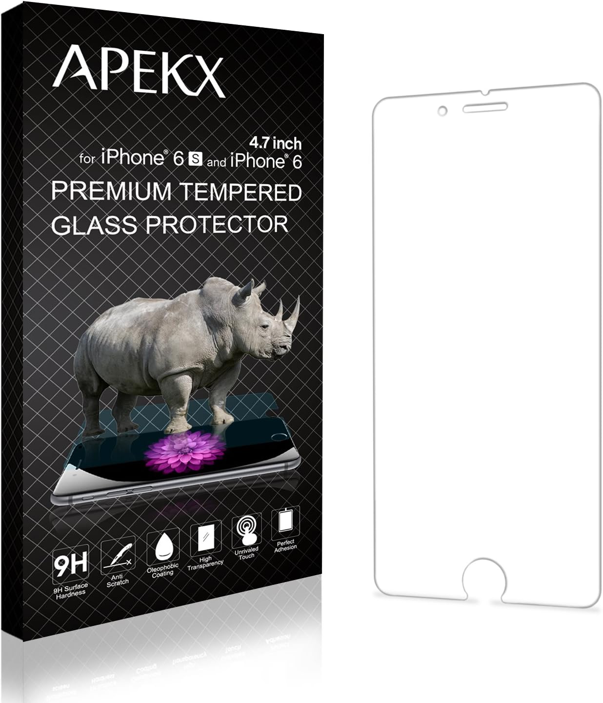 APEKX iPhone 6 Tempered Glass Screen Protector 9H 3D Touch Compatible Max Touch Accuracy Durability HD Clarity Bubble Free Anti-Fingerprint Case Friendly (4.7 Inch)