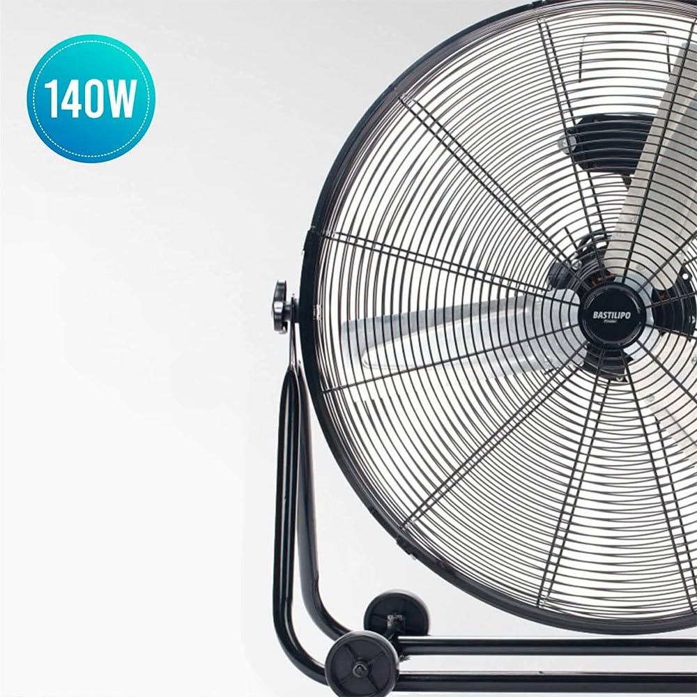 Bastilipo - Ventilateur de sol industriel ouragan 140 W, acier inoxydable, 3 vitesses, noir, efficacité énergétique G