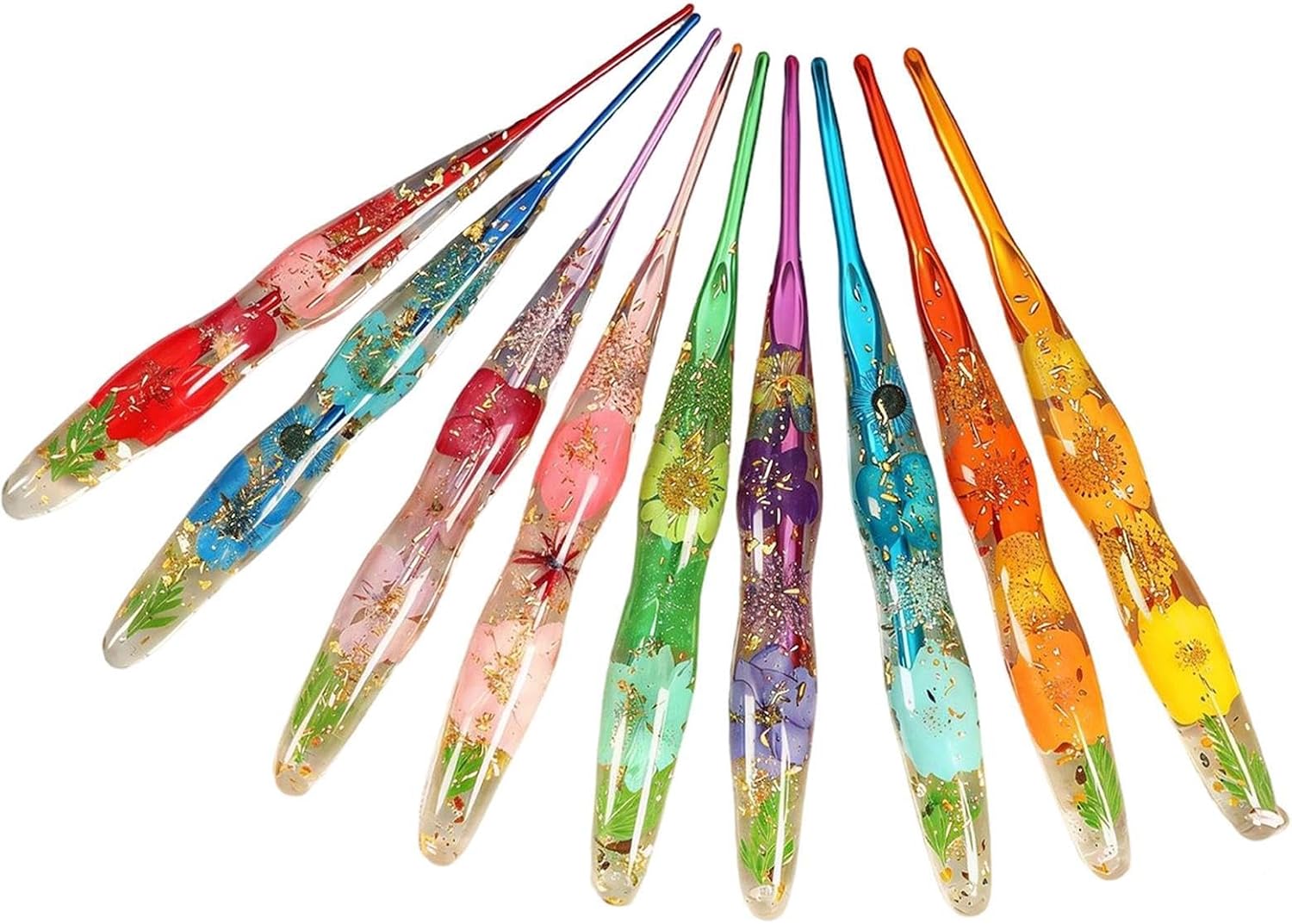 Ergonomic Crochet Hooks 9 Pieces Flower Pattern Resin Handle
