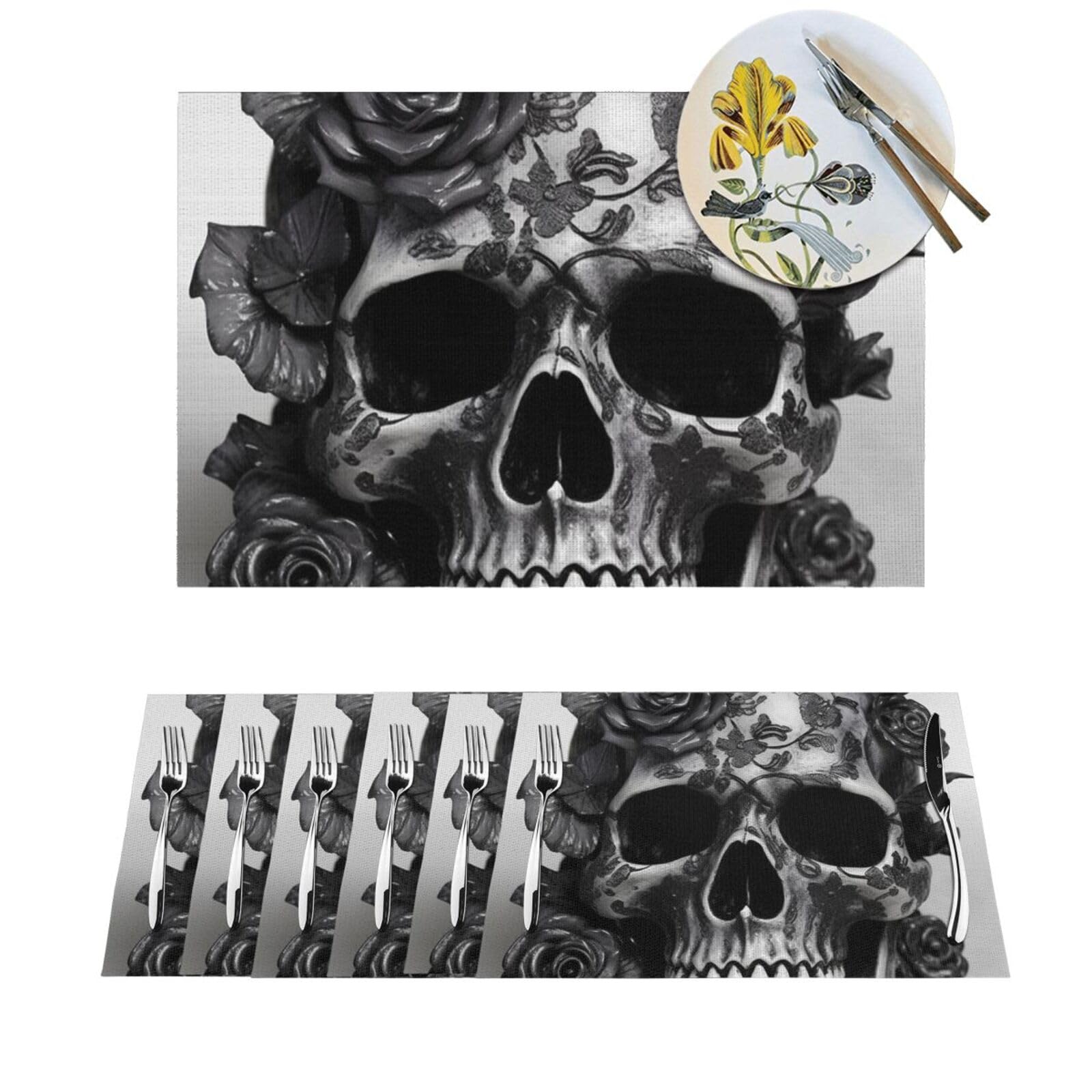 Set de table antidérapant pour décoration cuisine tête de mort