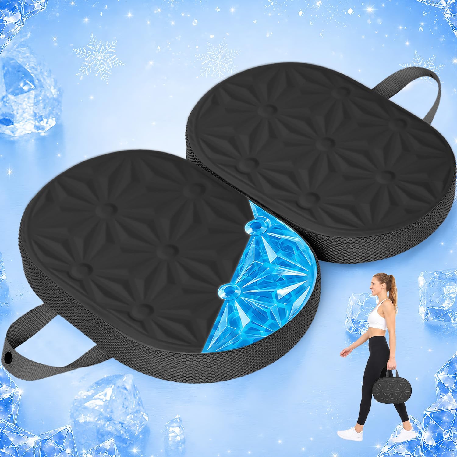 JQinHome Ergo‑Gel Seat Cushion, Foldable Travel Car Seat Cushion, Compact Airplane Seat Support, Stadium Bleacher Pad, Ergonomic Office Chair for Outdoor Daily Use (Black)