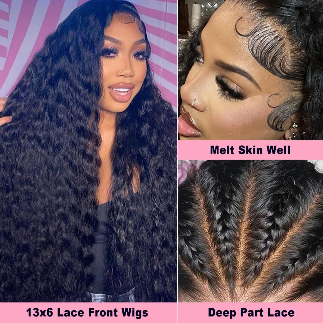 13x6 Deep Wave Lace Front Wigs Human Hair 200 Density HD Lace Front Wigs Human Hair Pre Plucked Bleached Knots Glueless Wigs Human Hair Wet and Wavy for Women (Natural Black 13X6, 28 inch, Curly)