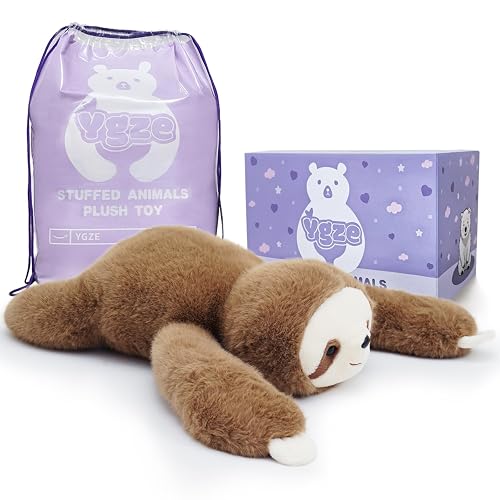 YGZE Weighted Sloth Stuffed Animal 25 Inch 4 lb Large Plush Toy | Long arms make this sloth easy to hug or carry on your shoulder. Gift box packaged for Christmas and every celebration - Sloth