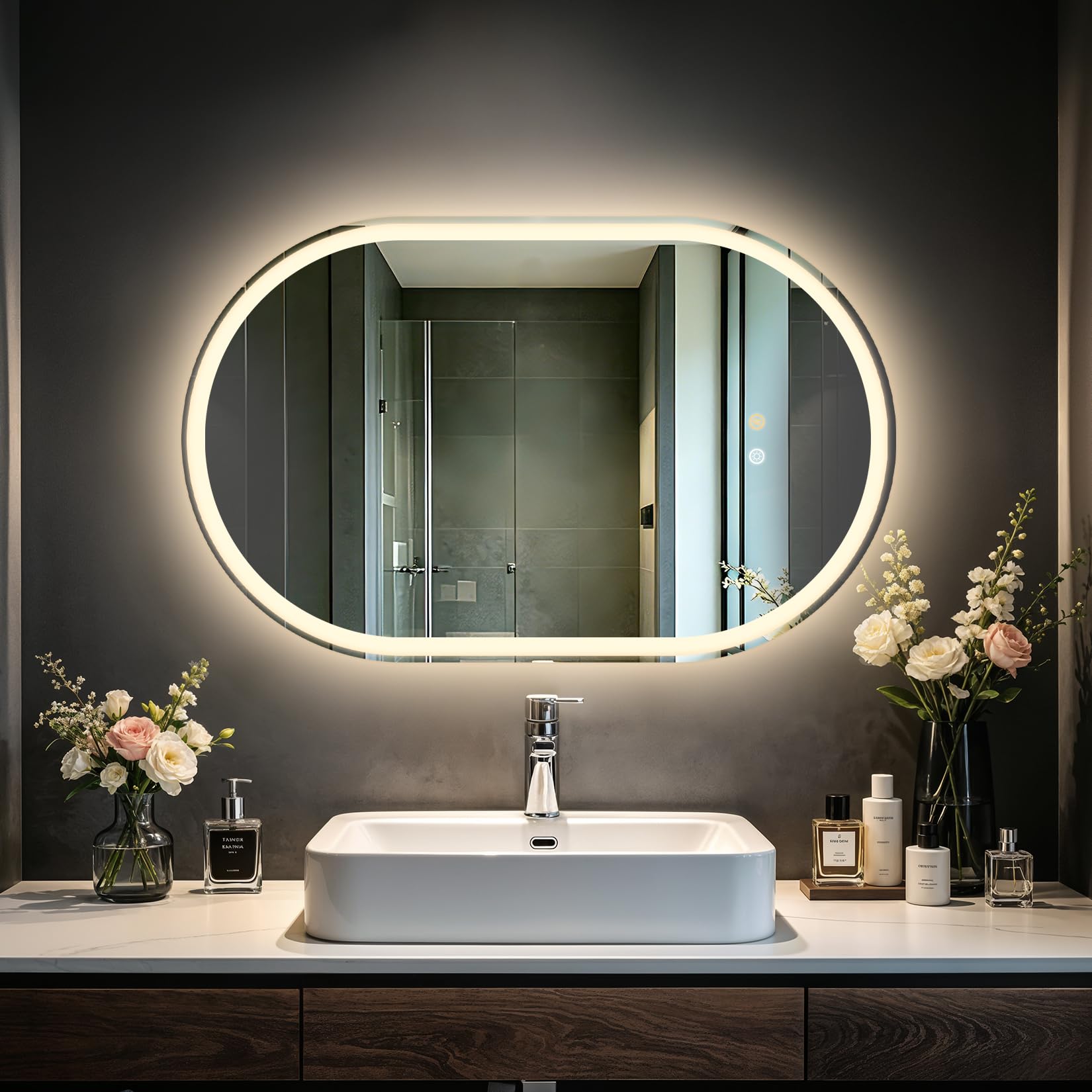 Olyvren 80 * 50CM Oval Bathroom Mirror with LED Lights