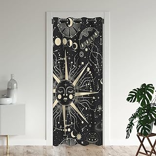 Sun and Moon Door Curtains for Doorways, Mystic Universe Stars Art Galaxy Blackout Curtain for Kids Bedroom Closet, Grommet Thermal Insulated Privacy Door Drapes for Room Divider, 34