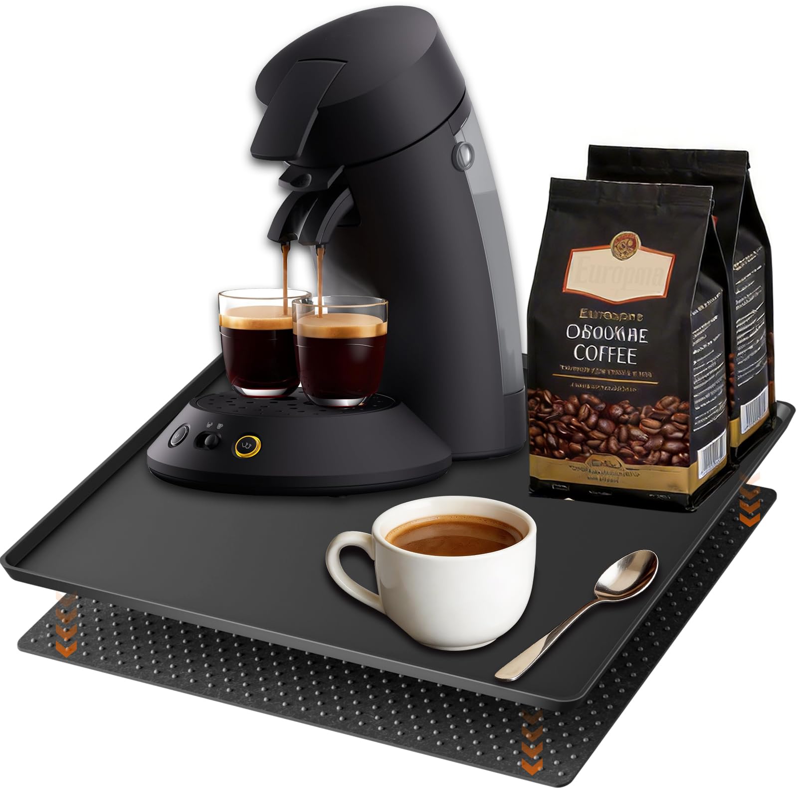 HAFOEEP 2-IN-1 Coffee Machine Mat with a 40x40cm Spill-Proof Silicone Mat & a Removable Felt Sliding Base, Multi-Functional Heat Resistant Mat for Kitchen Baking Countertop Protector Coffee Bar Mat — image 1
