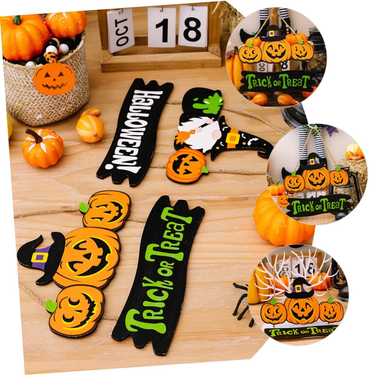 Pumpkin Wood Hanging Ornament Wooden Sign Wood Signs Decorations for Home Tiered Tray Gnome Pendant Harvest Decorative Halloween for Front Door Halloween Door