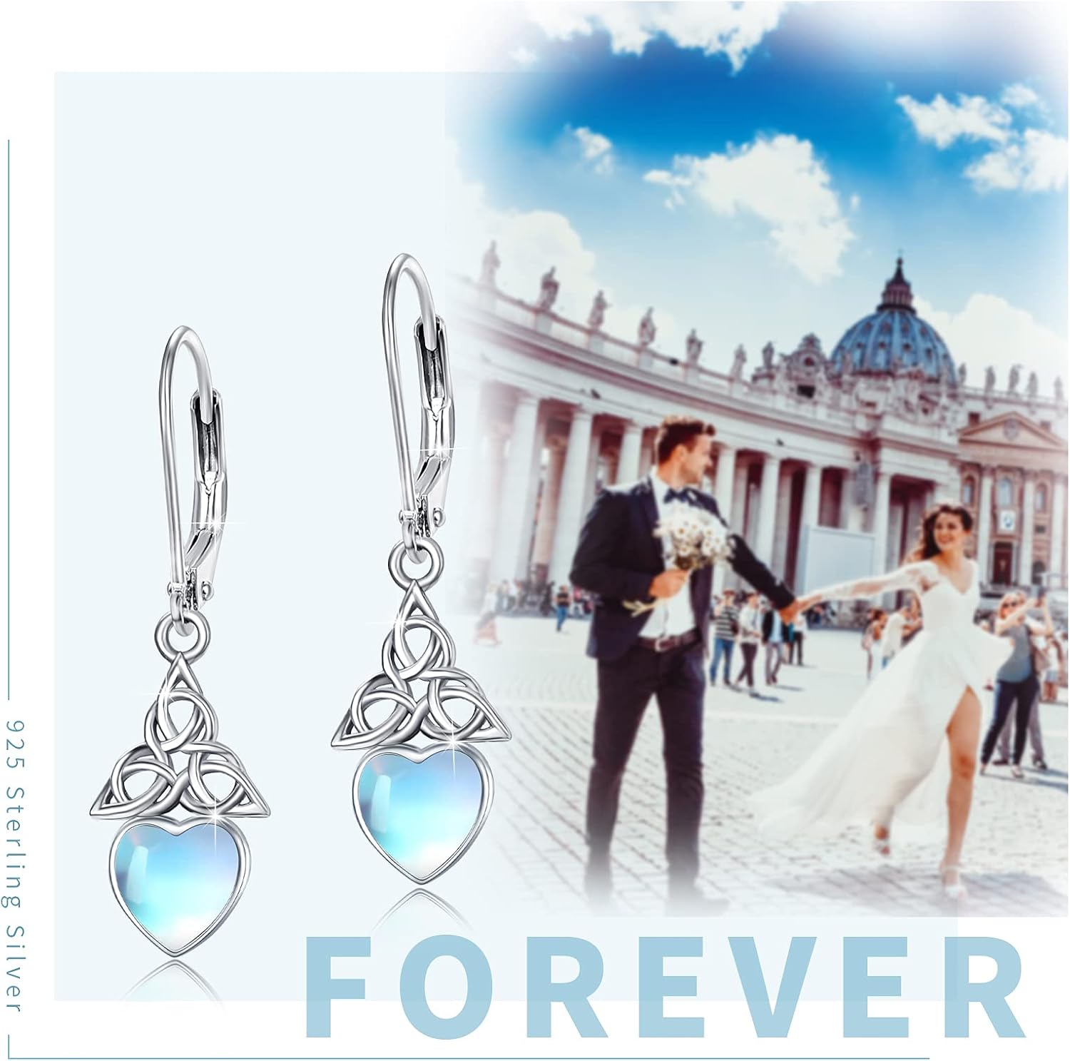 Sterling Silver Moonstone Leverback Drop Dangle Earrings - Celtic Knot Design - Irish Celtic Jewelry Gifts for Women - Christmas - Image 6