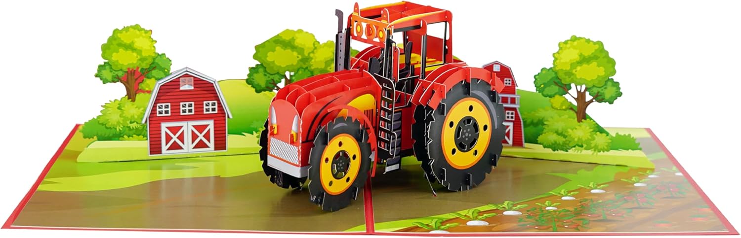 Red Tractor Pop Up Birthday Cards for Men, Happy Husband Birthday Card, 3D Gift Card for Him, Dad, Brother, Son, Boyfriend, Granddad, Happy Fathers Day (Size 6x8 In – Red Tractor) - Image 5