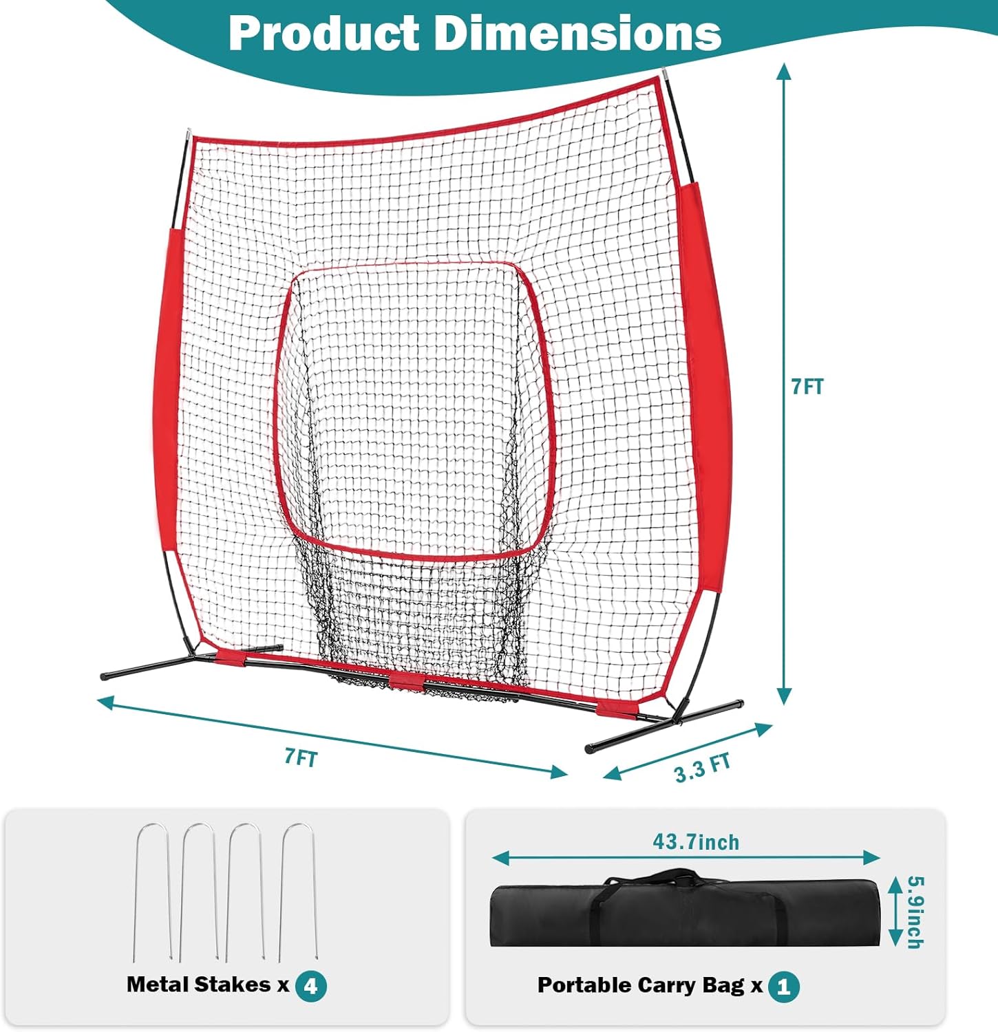 OLIXIS 7x7 FT Baseball Hitting Net, Portable Softball Nets with Carry Bag, Baseball Pitching Net for Hitting, Batting, Pitching, Throwing, Indoor/Outdoor Versatile Use for All Levels
