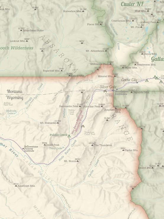 Yellowstone National Park Map 18x24 Poster (Tan)